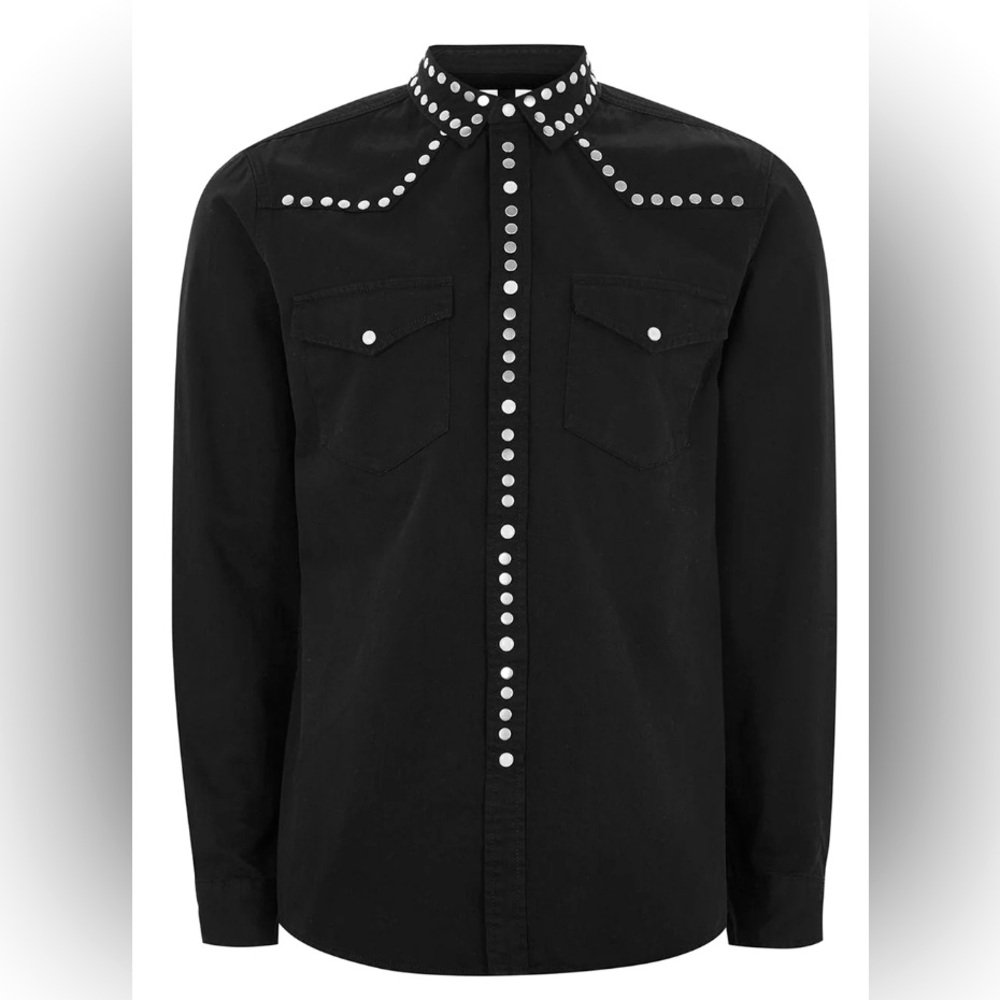 TOPMAN Black Studded Western Shirt for Men - Large